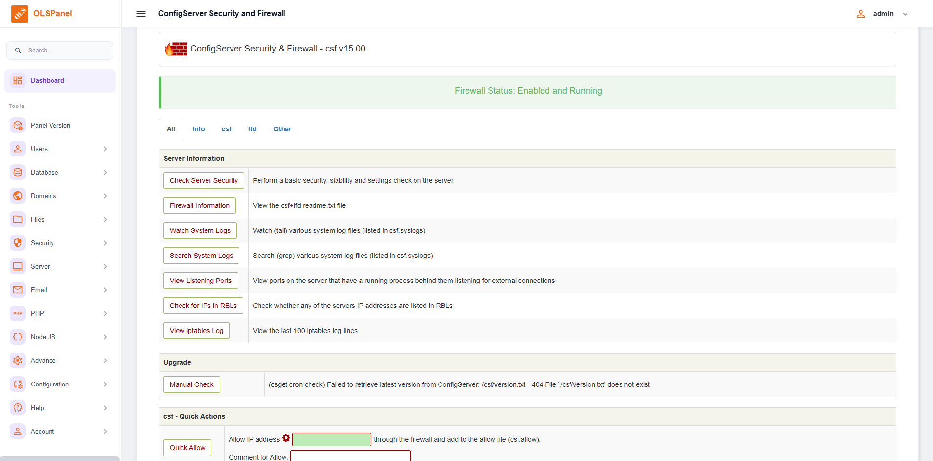 OLSPanel server firewall management